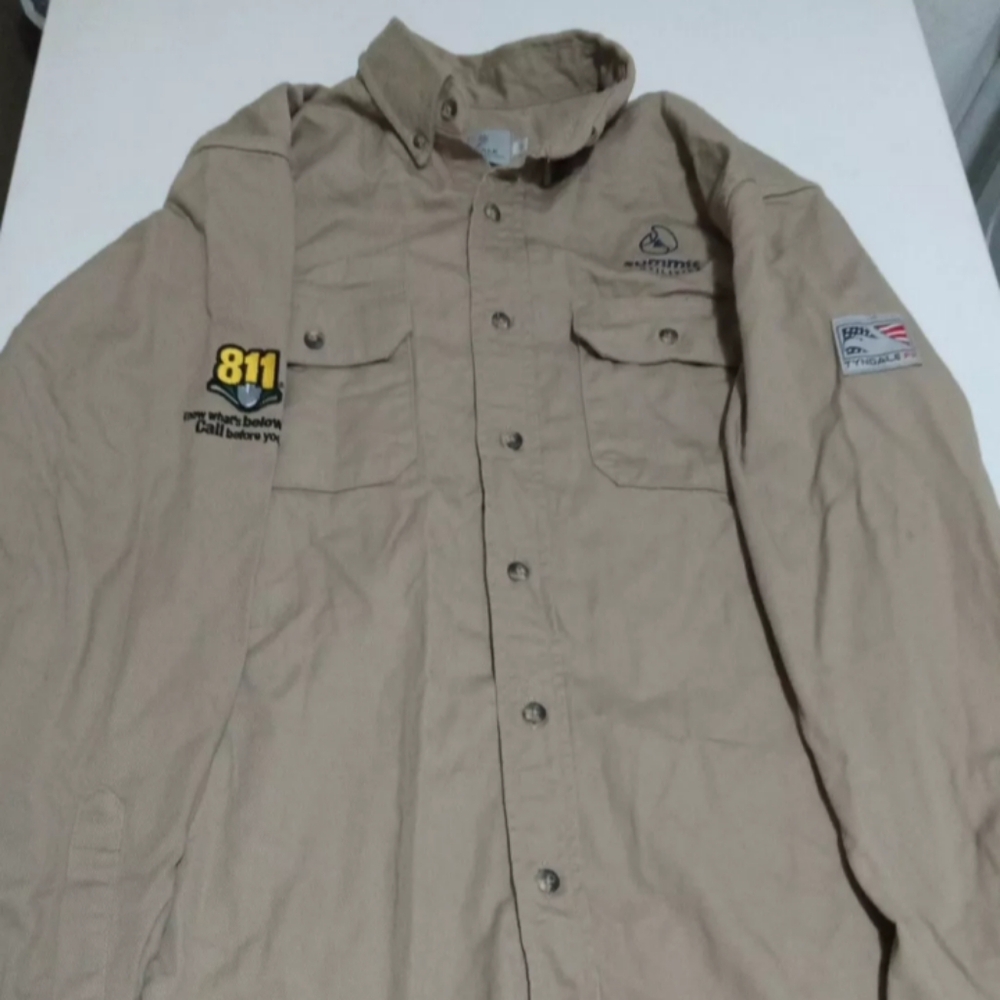Men's Tyndale FR USA Tan Long Button Down Large Shirt Workwear Cat 2 8 Cal Arc